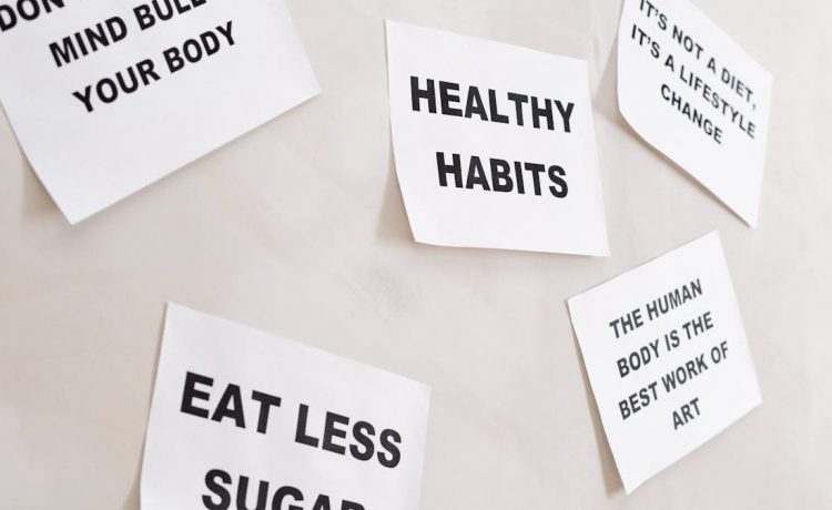 Inspirational health-themed text posters promoting a healthy lifestyle, focus on positive habits.
